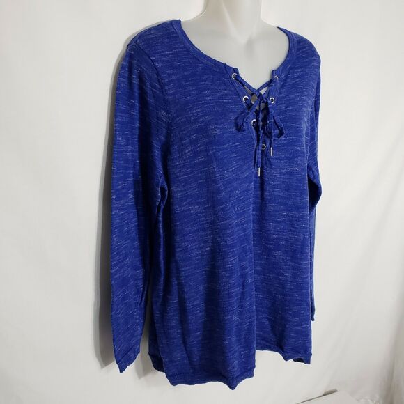 Marc New York by Andrew Marc Performance Women Top 1X Tie Neck Blue Long Sleeve - Picture 5 of 10